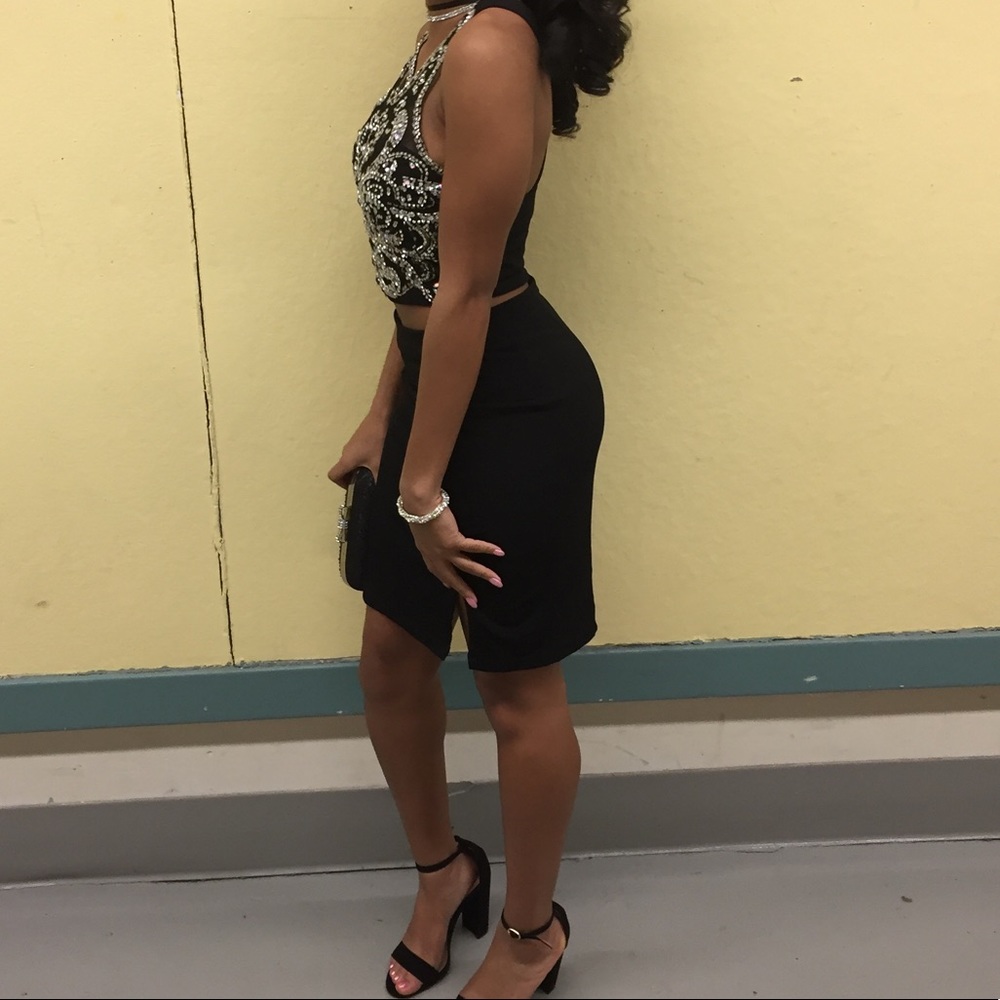 Two piece black skirt and top